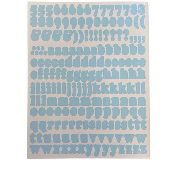 Stickers Letters Alphabet Upper Lower Case Numbers Symbols 2 Sheets Light Blue - Picture 2 of 6